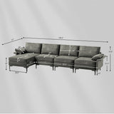 Extra Large L-shaped Sectional Sofa with Reversible Chaise and 2 USB Ports for 4-5 People