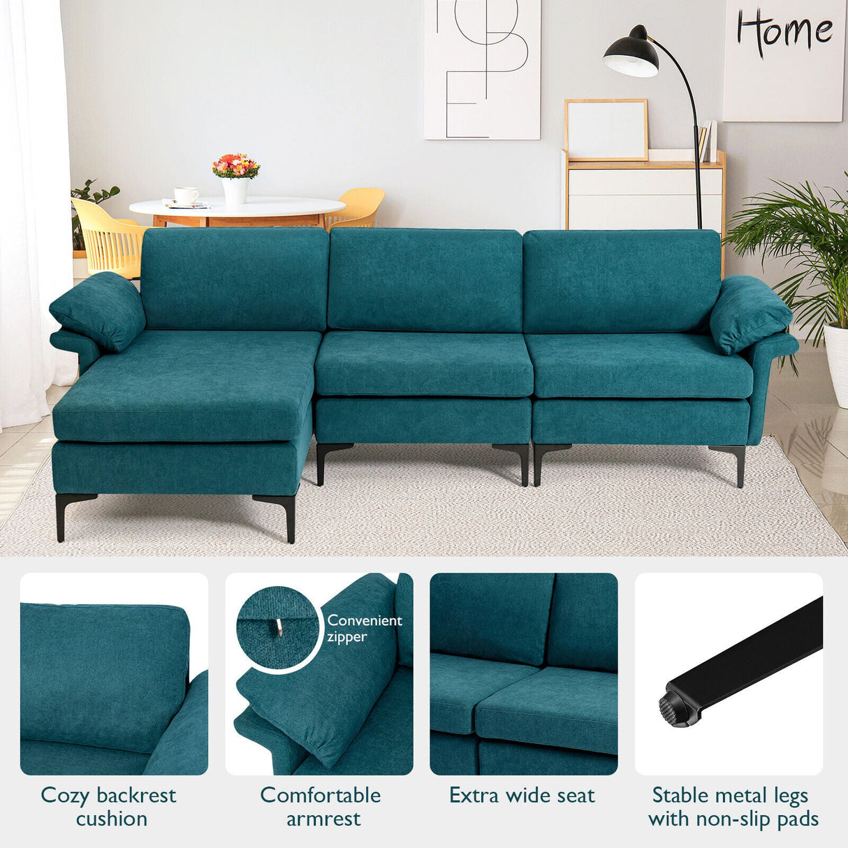 Sofá seccional modular extra grande en forma de L con chaise reversible para 4-5 personas