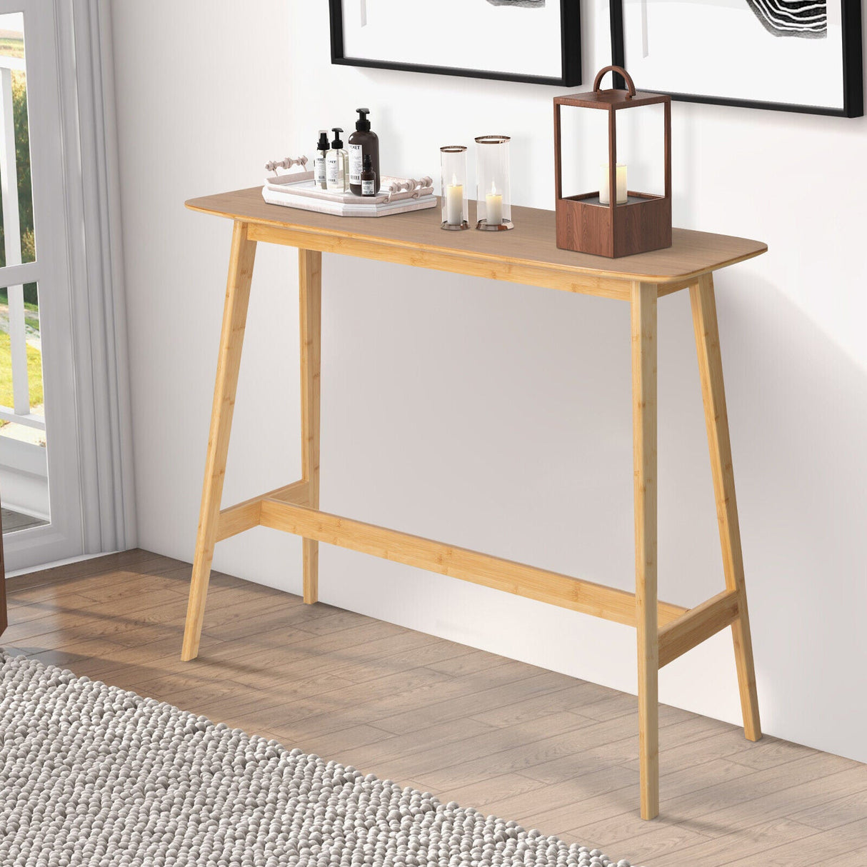 Mesa Alta de Bambú de 48 Pulgadas, Mesa de Consola de Comedor Tipo Bar-Natural