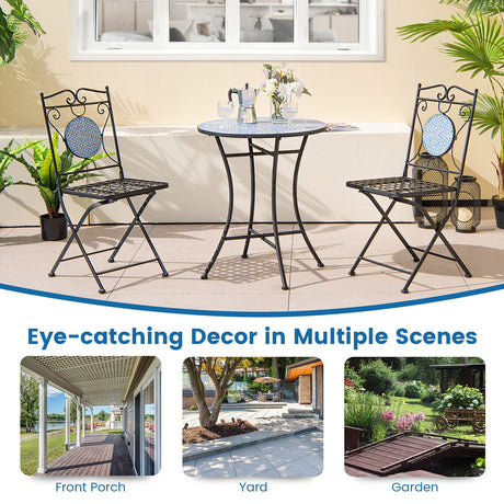 Juego de bistró para patio de 3 piezas, muebles de exterior, mesa y sillas con mosaico