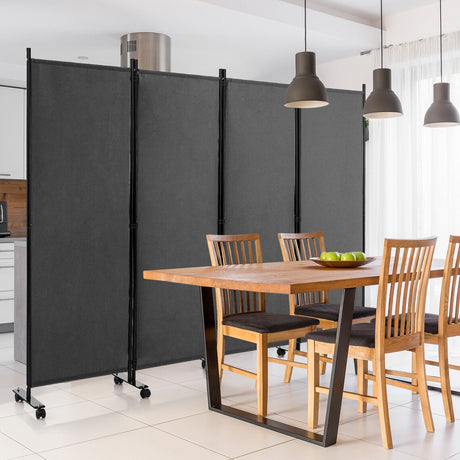 Separador de ambientes plegable de 4 paneles de 1,8 metros, biombo con ruedas bloqueables