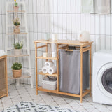 Soporte de bambú para cesto de ropa sucia con bolsa extraíble deslizante y estantes abiertos de 3 niveles