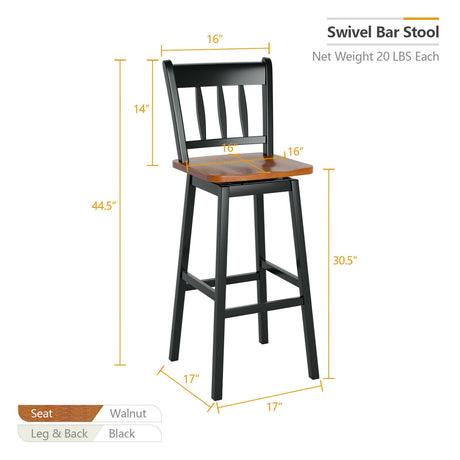 Juego de 2 taburetes de bar giratorios de 30.5 pulgadas con giro de 360°