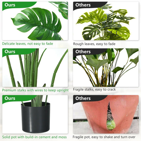Árbol Artificial de Monstera Deliciosa de 4 Pies con 10 Hojas de Diferentes Tamaños