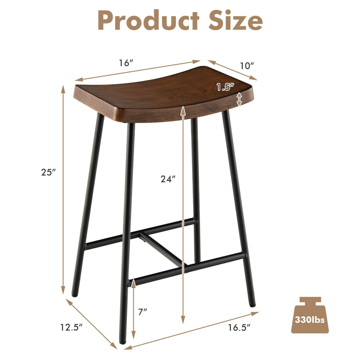 Taburete industrial con patas metálicas y almohadillas ajustables