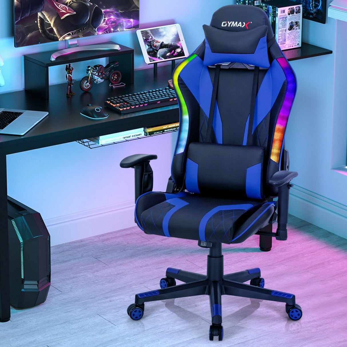 Silla Gamer Ajustable Giratoria para Computadora con Luces LED Dinámicas