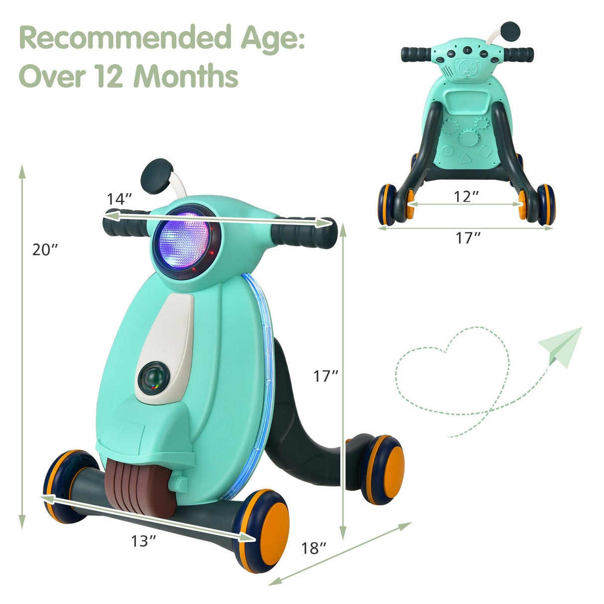 Andador de aprendizaje 2 en 1 con luces y sonidos para bebés