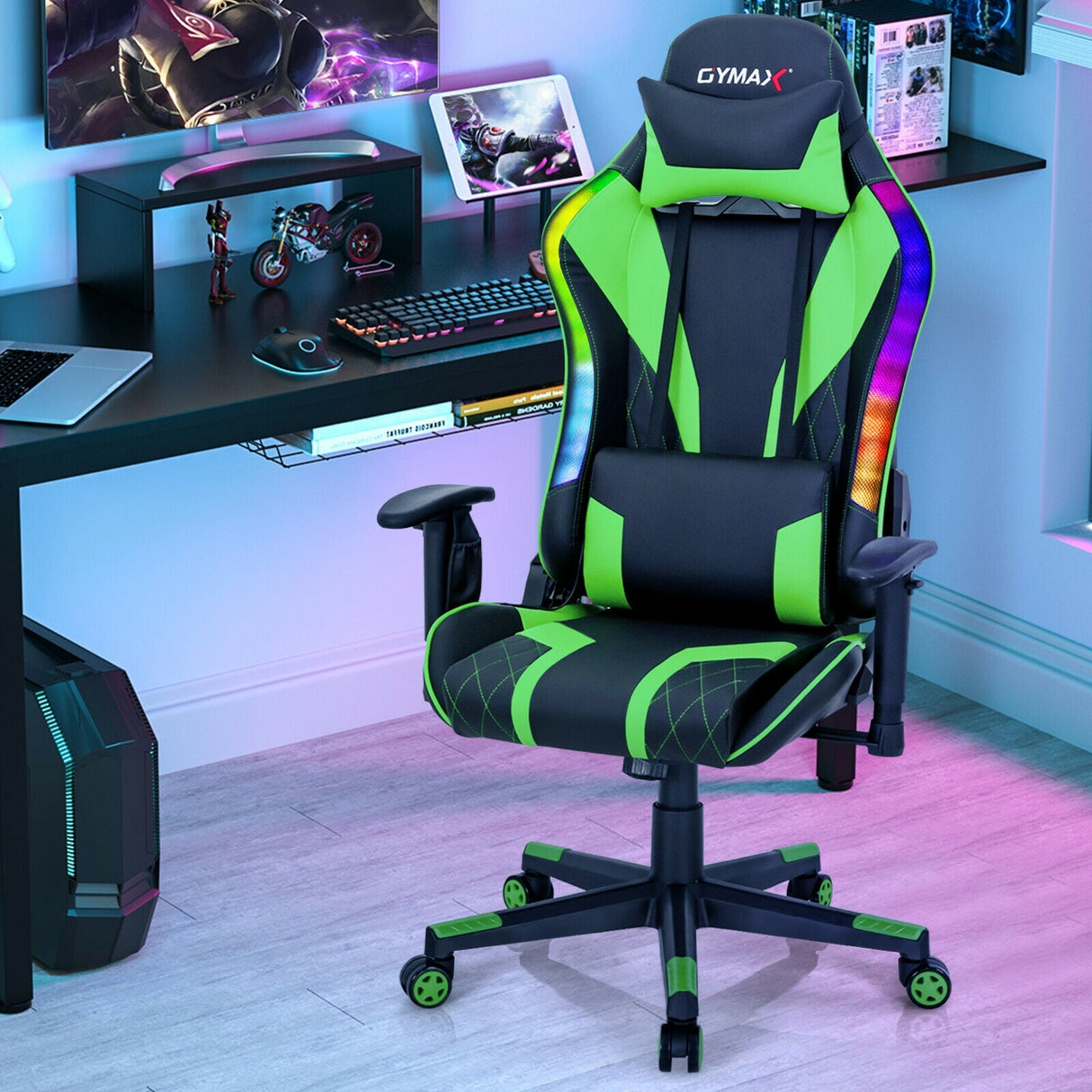 Silla Gamer Ajustable Giratoria para Computadora con Luces LED Dinámicas