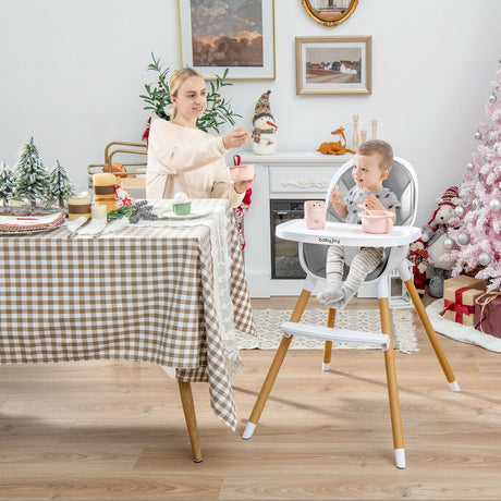 Silla alta convertible 4 en 1 para bebés, silla de alimentación infantil con bandeja ajustable