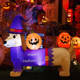 Dachshund inflable de Halloween de 5 pies de largo con calabaza