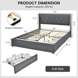 Base de cama tapizada tamaño matrimonial/queen con 4 cajones de almacenamiento