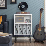 Mueble para tocadiscos independiente, armario para discos con patas de metal - blanco