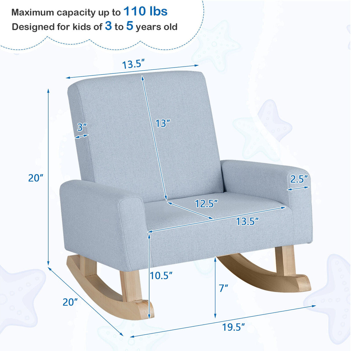 Mecedora infantil con patas de madera maciza