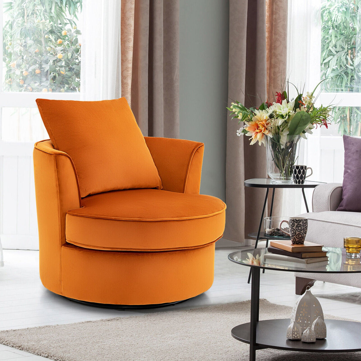 Sillón giratorio moderno 360° sin necesidad de montaje - Naranja