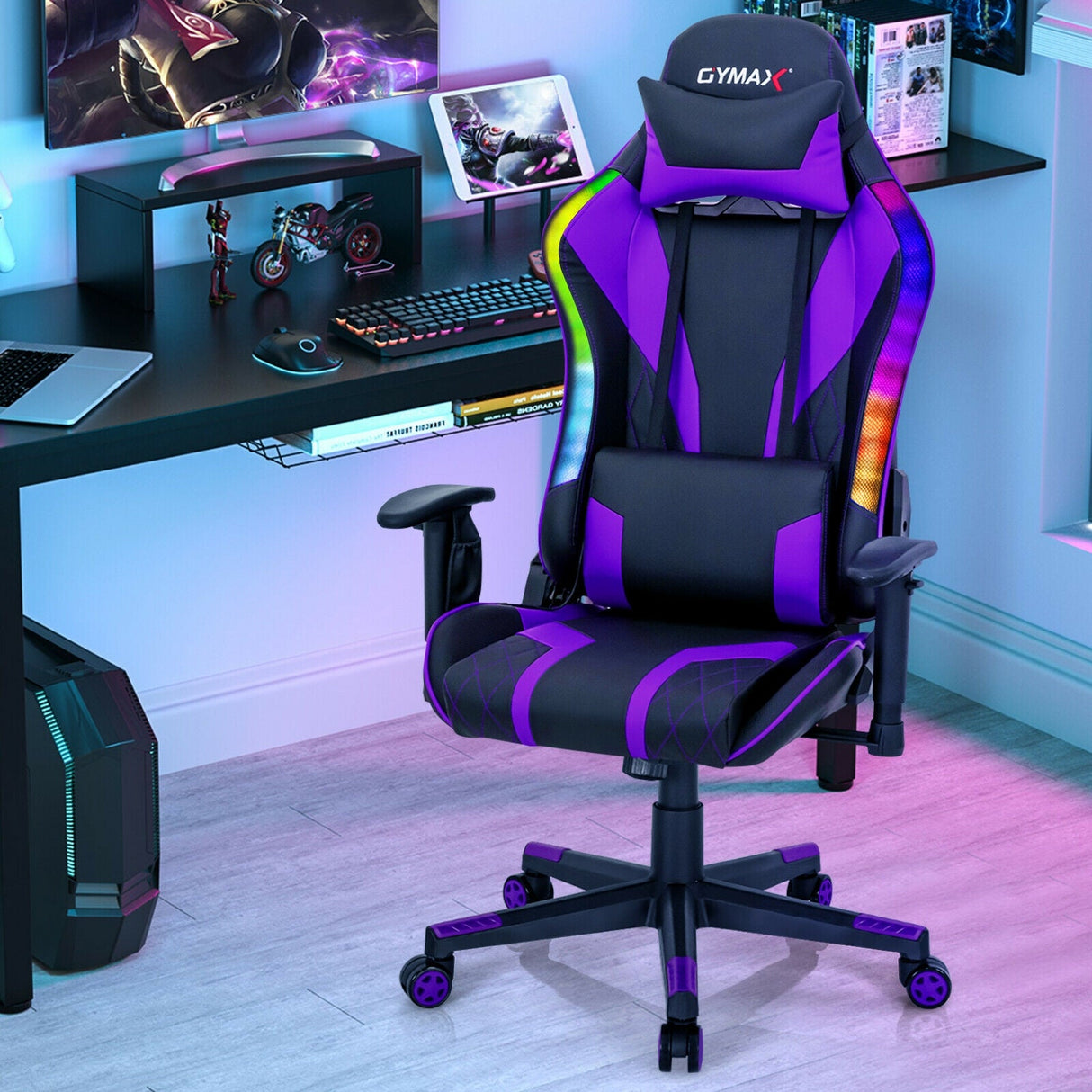 Silla Gamer Ajustable Giratoria para Computadora con Luces LED Dinámicas