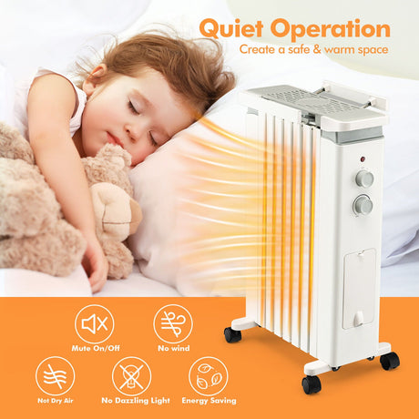 Radiador de aceite portátil de 1500W con 3 ajustes de calor
