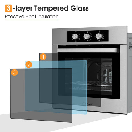 Horno de pared simple de 24 pulgadas y 2.47 pies cúbicos con 5 modos de cocción - Plata