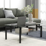 2-Tier Rectangular Glass Coffee Table with Metal Tube Legs-Black