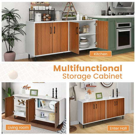 Aparador de cocina de 4 puertas para comedor y cocina - Blanco