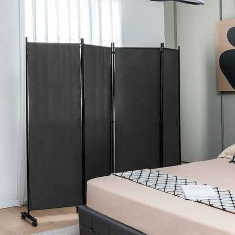 Separador de ambientes plegable de 4 paneles de 1,8 metros, biombo con ruedas bloqueables