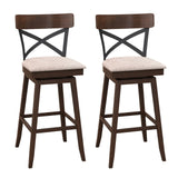 Juego de 2 taburetes de bar giratorios de madera con asiento acolchado y respaldo en X abierto