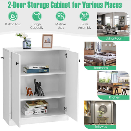 Mueble Bajo de Almacenamiento de 2 Puertas con Estante de 3 Niveles - Blanco