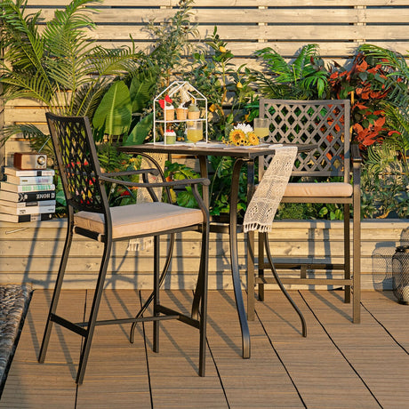 Juego de bar para patio de 3 piezas con 2 taburetes y 1 mesa cuadrada