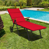 Tumbona plegable de mimbre para patio con ruedas - Roja