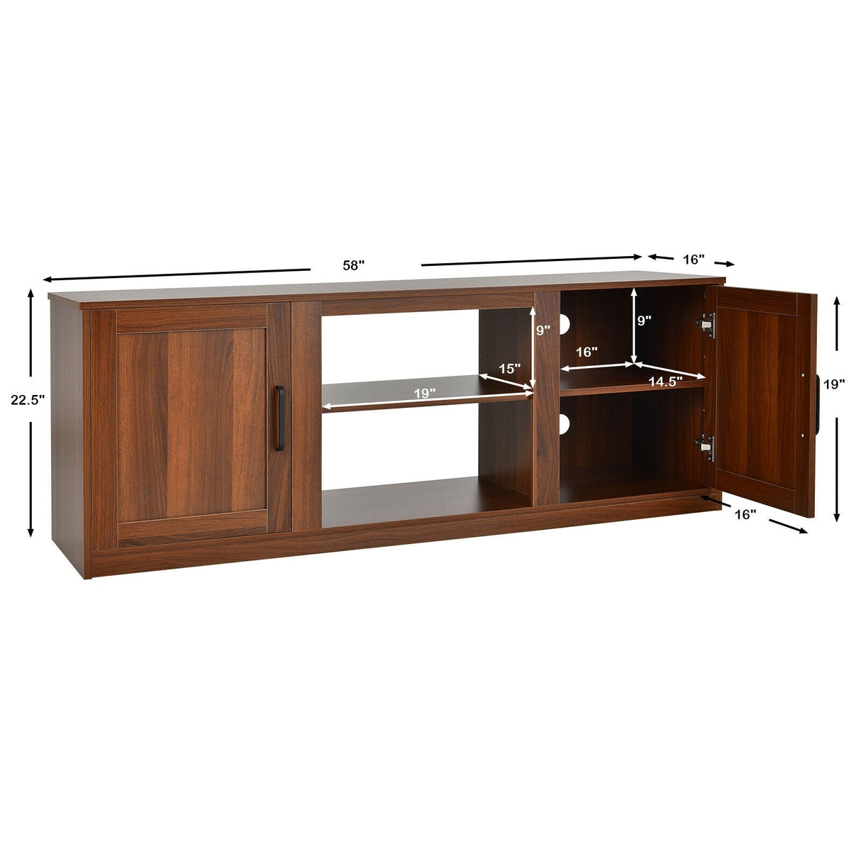Mueble de TV con puertas corredizas dobles para televisores de hasta 65 pulgadas