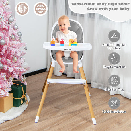Silla alta convertible 4 en 1 para bebés, silla de alimentación infantil con bandeja ajustable