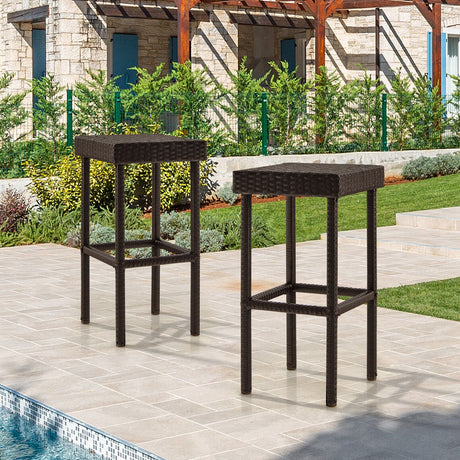 2 Taburetes de bar de ratán de mimbre para patio - Marrón