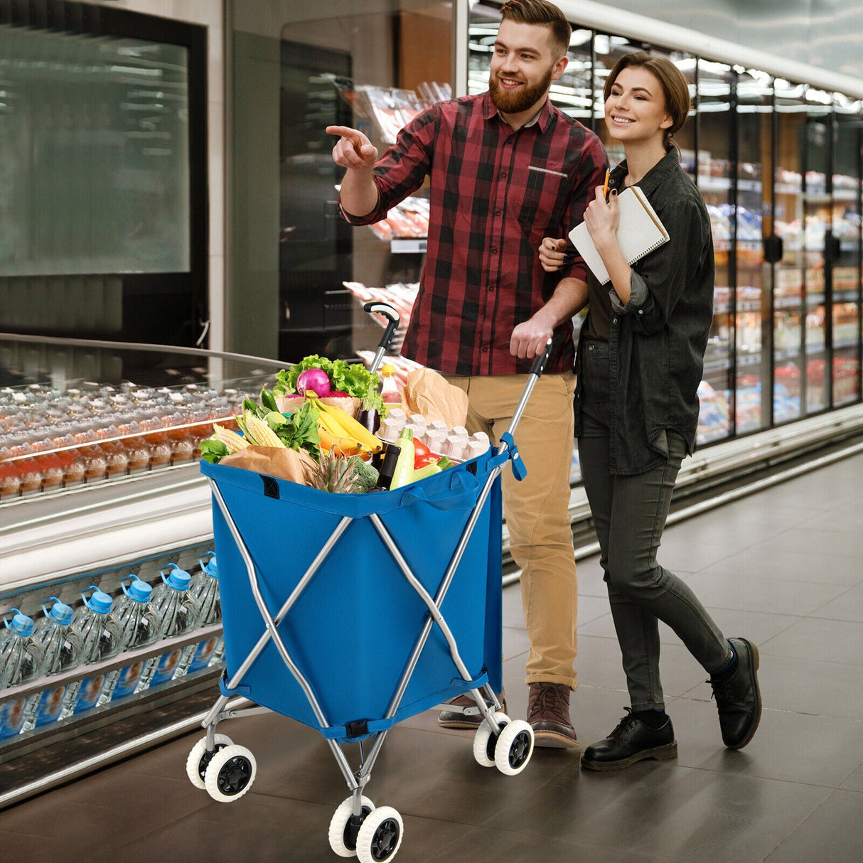 Carro de compras plegable con bolsa de lona extraíble resistente al agua
