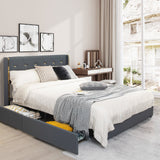 Base de cama tapizada tamaño matrimonial/queen con 4 cajones de almacenamiento