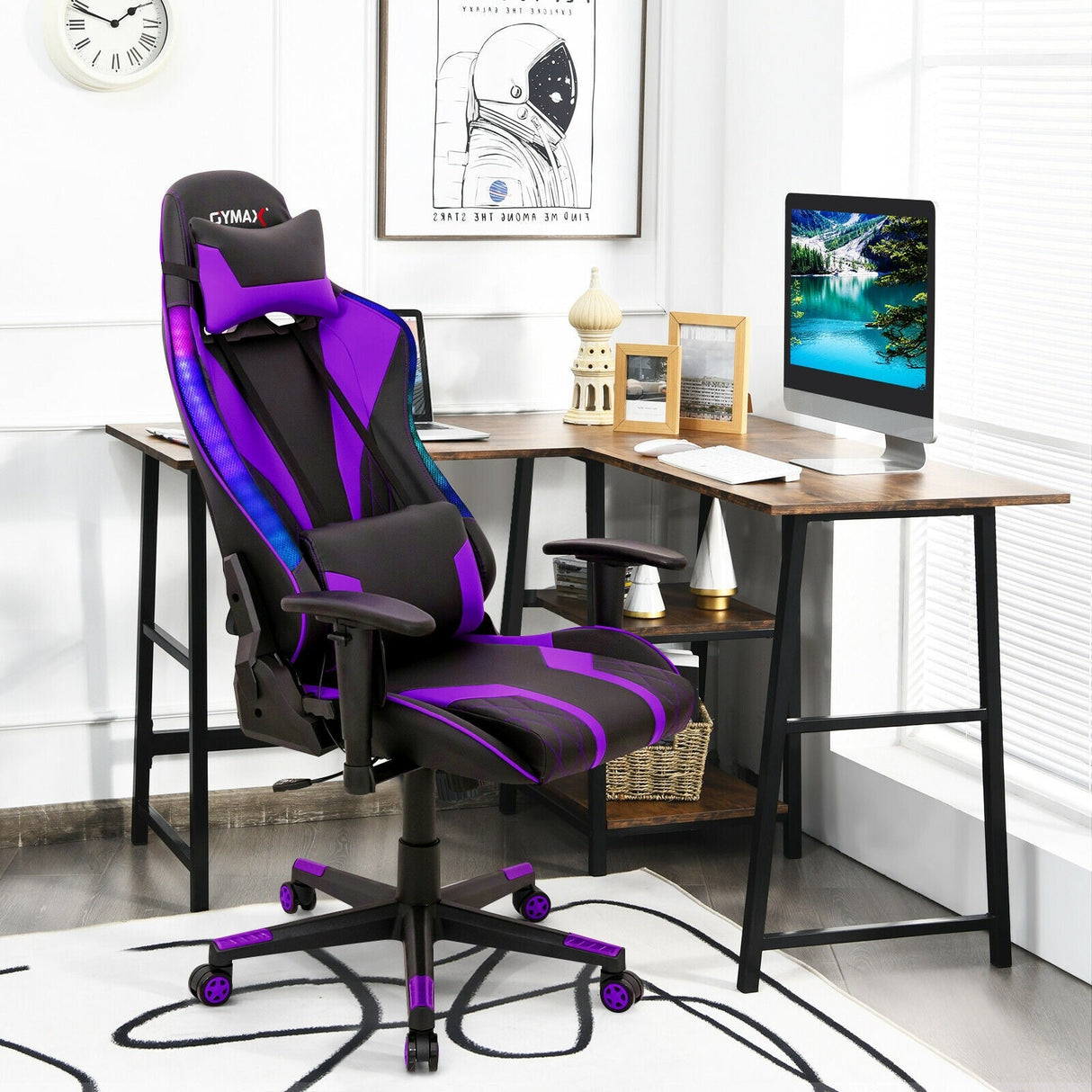 Silla Gamer Ajustable Giratoria para Computadora con Luces LED Dinámicas