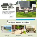 3 Pieces Patio Rattan Furniture Set with Cushioned Sofas and Wood Table Top-White