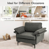 Sillón moderno de tela con muelles distribuidos originales y cojines en los reposabrazos