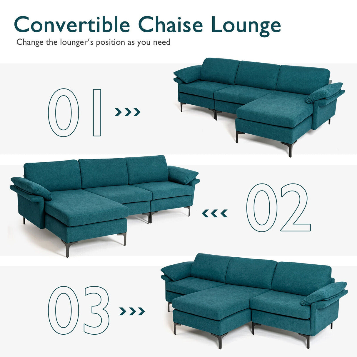 Sofá seccional modular extra grande en forma de L con chaise reversible para 4-5 personas