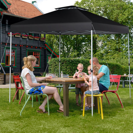 Carpa Cenador Pop-up de 2 Niveles de 3 x 3 metros con Bolsa de Transporte con Ruedas - Negro