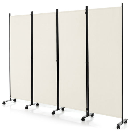 Separador de ambientes plegable de 4 paneles de 1,8 metros, biombo con ruedas bloqueables
