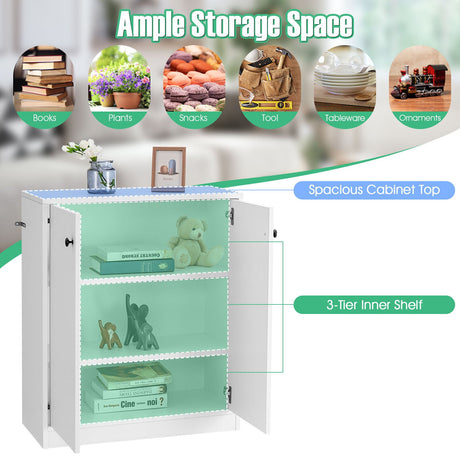 Mueble Bajo de Almacenamiento de 2 Puertas con Estante de 3 Niveles - Blanco