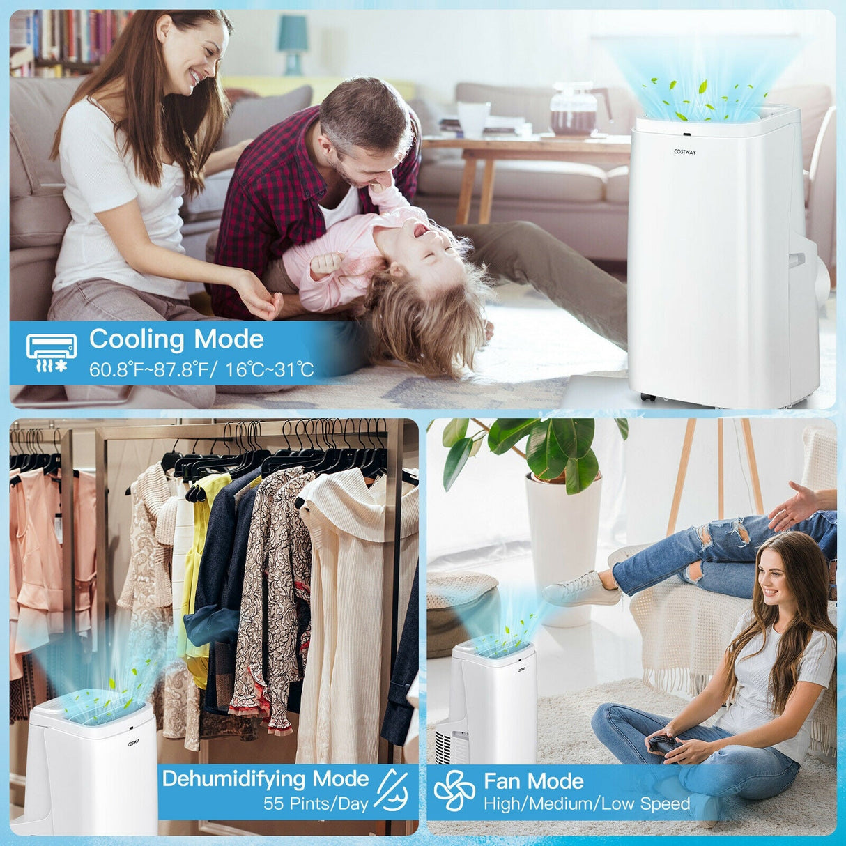 Aire acondicionado portátil 3 en 1 de 9000 BTU con control remoto - Blanco