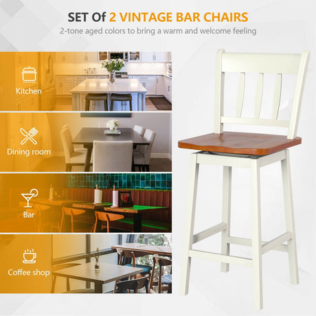 Juego de 2 taburetes de bar giratorios de 24.5 pulgadas con giro de 360°
