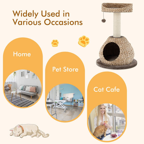 Torre para gatos artesanal de 28 pulgadas con plataforma de salto