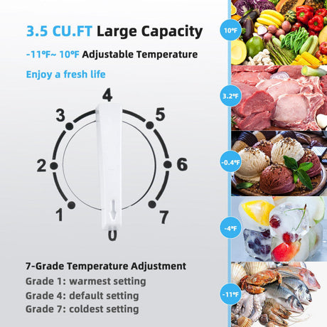 Congelador horizontal compacto de 3.5 pies cúbicos con cesta de almacenamiento extraíble
