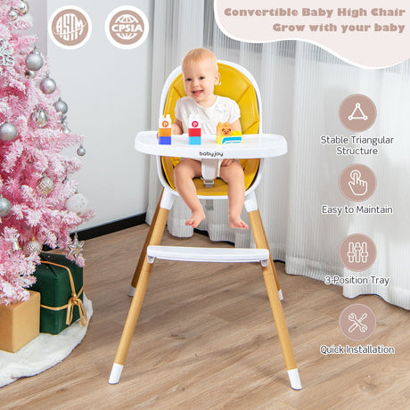 Silla alta convertible 4 en 1 para bebés, silla de alimentación infantil con bandeja ajustable