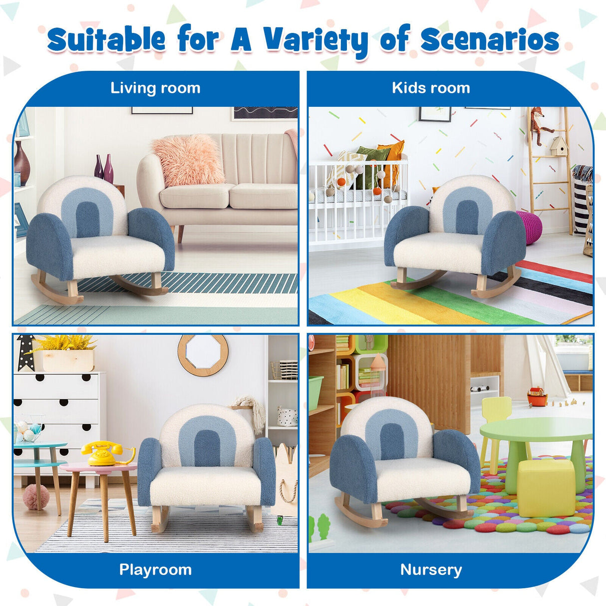 Mecedora para niños Sofá tapizado de terciopelo para niños con patas de madera maciza