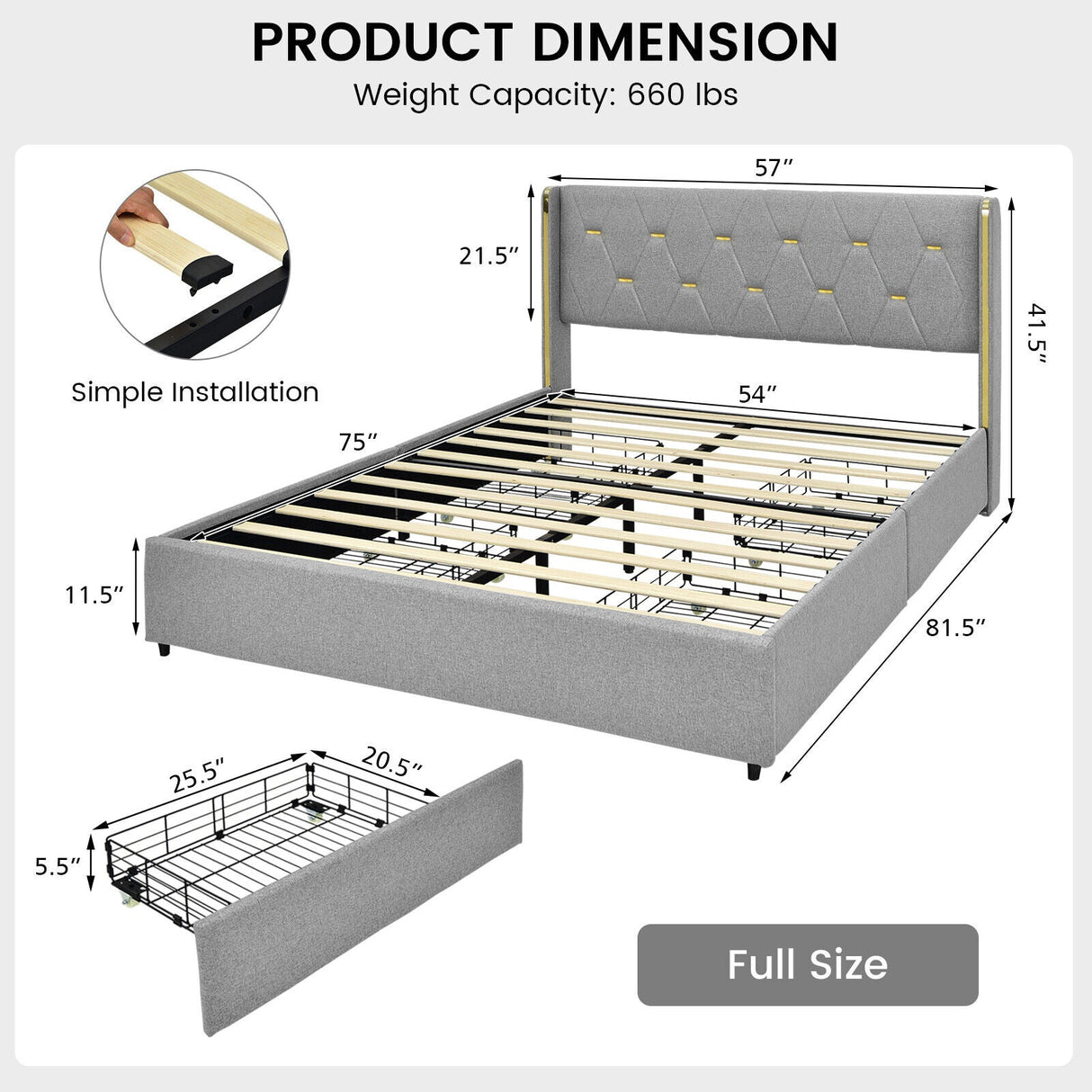 Base de cama para colchón con 4 cajones de almacenamiento