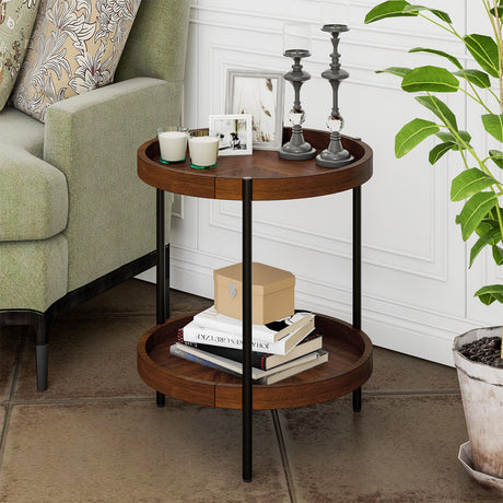 Mesa auxiliar retro de 2 niveles con estante inferior