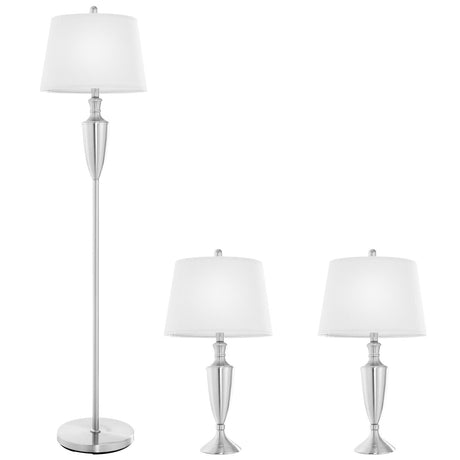 Lámpara de 3 piezas con juego de lámpara de pie moderna y 2 lámparas de mesa - Plateado