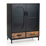 Aparador Industrial de Cocina con Puertas de Vidrio Templado - Negro